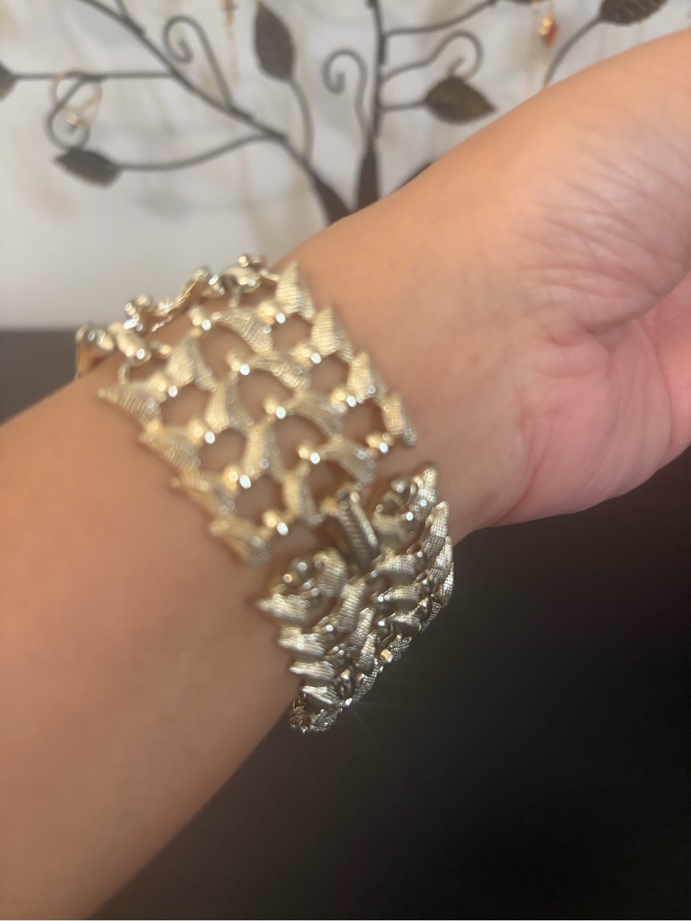 Vintage Coro Wide Silver Tone Textured Link Bracelet Statement Jewelry
